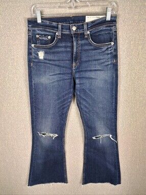 Rag & Bone High-Rise Crop Flare Distressed Jeans Medium Wash Blue Size 28
